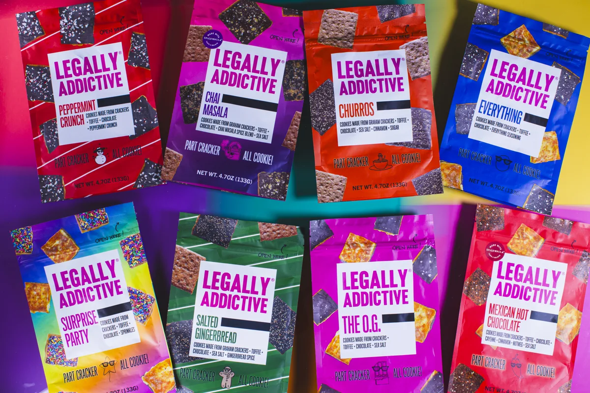 Legally Addictive snack bags in eight flavors